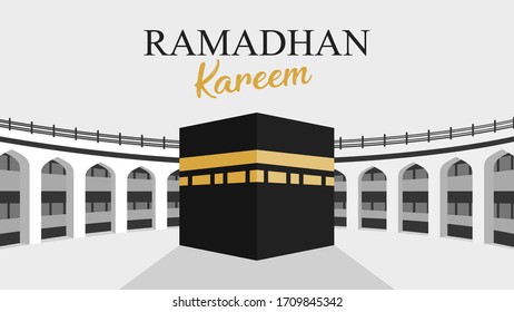 Kaaba Vektorillustration mit al-Haram Moschee in Mekka. Hintergrund, Bildschirmhintergrund. 