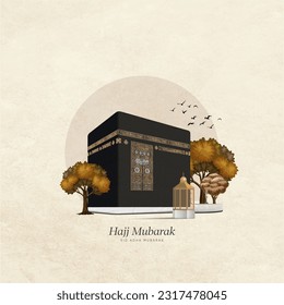 Kaaba Vektor- und Herbstkarte für Eid Mubarak-Designs