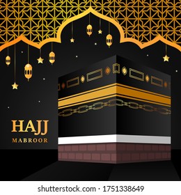 Kaaba-Vektorgrafik für Hadsch-Mabroor in Mekka Saudi-Arabien. Wallfahrt Stufen von Anfang bis Ende Arafat Berg für Eid Adha Mubarak. Islamischer Hintergrund. Hajj-Ritual.