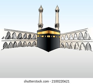 Kaaba Vector. Holy Kaaba in Mecca Saudi Arabia. Hajj and eid al adha greeting card with holy kaaba vector design. Sketch style. 