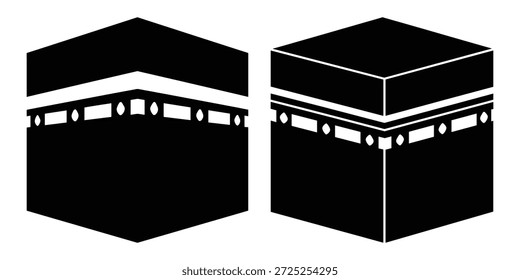 Ilustración vectorial Kaaba, sitio sagrado islámico. Arte de construcción cúbica, destino de peregrinación, elemento de diseño de mezquita.