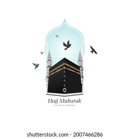 Kaaba vector and minarets on Islamic shape design for hajj and Eid Adha Mubarak, Isra'a and Mi'raj