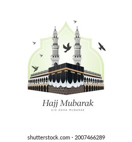 Kaaba Vector And Minarets On Islamic Shape Design For Hajj And Eid Adha Mubarak, Isra'a And Mi'raj