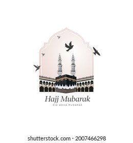 Kaaba vector and minarets on Islamic shape design for hajj and Eid Adha Mubarak, Isra'a and Mi'raj