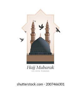 Kaaba vector and minarets on Islamic shape design for hajj and Eid Adha Mubarak, Isra'a and Mi'raj