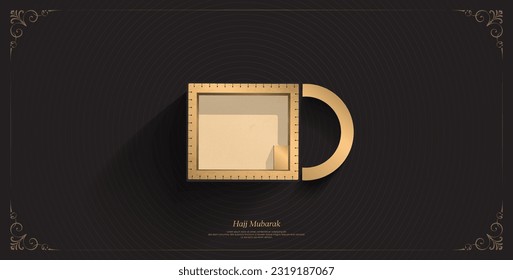 Kaaba vector top view banner in luxury style for Hajj Mabroor and Eid Mubarak
