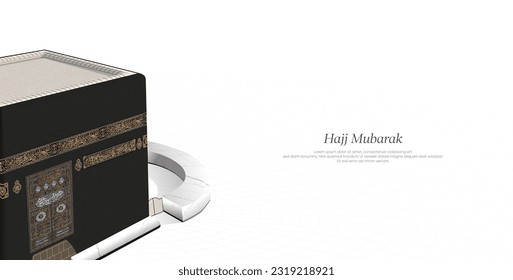 Kaaba vector top view, banner for Hajj Mabroor and Eid Mubarak, Arabic Translations: all Arabic text on Kaaba are verses from the holy Quran.