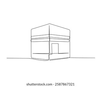 Kaabah building at Mekkah city, Saudi Arabia One line drawing illustration. Kabah monoline design.  