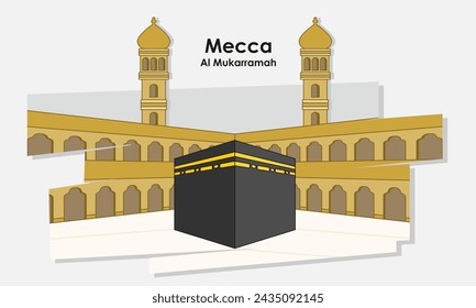 The Kaabah in Masjidil Haram Mecca, Saudi Arabia. Mecca or Makkah Al-Mukarramah vector illustration.