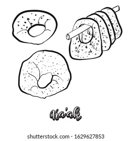 Kaak food sketch separated on white. Vector drawing of Leavened, usually known in Near East. Food illustration series.