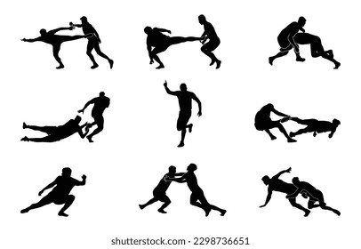 Kabaddi players silhouette design on white background.