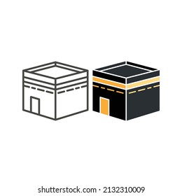 Kabah, holy kaaba in mecca saudi arabia. Vector outline icon illustration