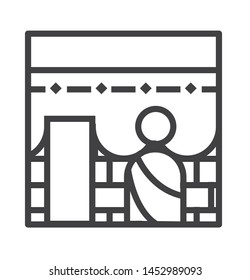 kabah icon with simple thin line style use for islamic event, web, print or pictogram assets. illustration of hajj, umrah, ramadan kareem, eiddsd mubarak - line vector.

