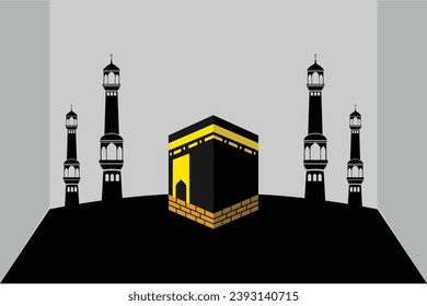 Ka'bah Islamic Hajj Vector and ilustration, Hajj Mubarok mecca islamic ornaments, Hajj Mabrour And The Holy Mecca Greeting Islamic Illustration Background Vector