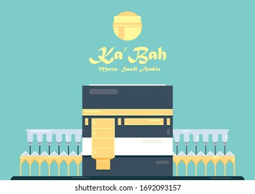 Ka'bah, Mecca, Saudi Alabia landmark, flat vector illustration.