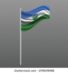 Kabardino Balkaria waving flag on metal pole. Vector illustration.