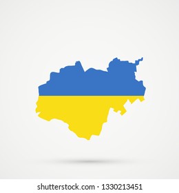 Kabardino-Balkar Republic map in Ukraine flag colors, editable vector.