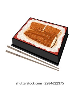 Kabayaki Unagi Grilled Eel Illustration Logo in a Bento Box