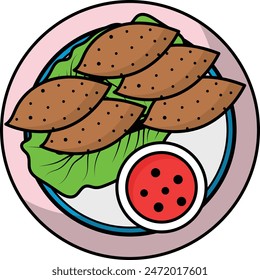 kabbaba Balls with Sauce Fried quibe vector color icon design, Pan-Asian cuisine symbol, Most Popular Dishes Sign,Casual eats stock illustration, Kibbeh or kubba Concept