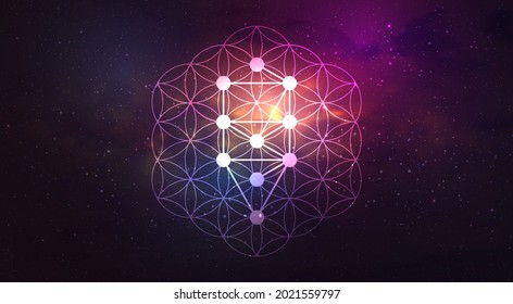 Kabbalah vector symbol isolated on space background. Sacred geometry and tree of sefirot illustration