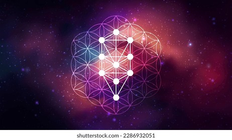 Kabbalah vector symbol isolated on space background. Sacred geometry and tree of sefirot illustration