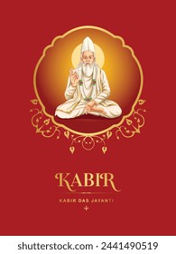 Kabir Das Jayanti. Kabir Das Jayanti Greeting design template. Kabir Das Vector illustration with golden floral elements.