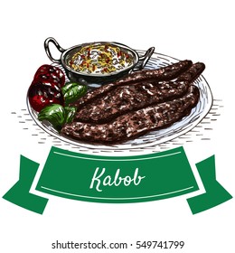 Kabob colorful illustration. Vector illustration of Persian cuisine.