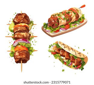 Vector de estilo plano de la ilustración de Kabob 