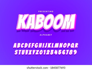 Kaboom Cartoon fett Comic Schrift-Alphabet. Kindersüße Alphabet-Letters-Set