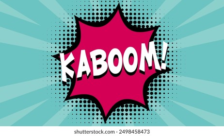 Kaboom Comic-Textvorlage auf Retro-Hintergrund für Aufkleber, Poster, Social-Media-Beiträge