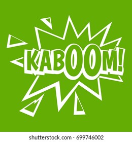 Kaboom, explosion icon white isolated on green background. Vector illustration