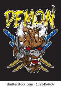 kabuki demon mark.slogan T shirt print design Japanese style.for printing.
Screen block vector.illustration