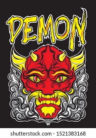 kabuki demon mark.T shirt print design Japanese style.for printing.
Screen block vector.illustration