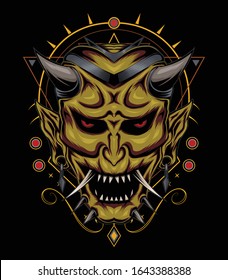 kabuki illustration. devil face illustration. vector head of demon.