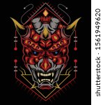kabuki illustration. red devil face illustration. vector head of red devil. japanese demon mask