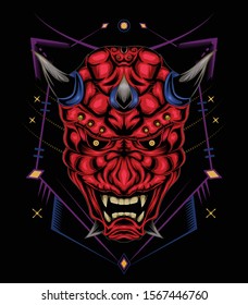 kabuki illustration. red devil face illustration. vector head of red demon. japanese demon mask