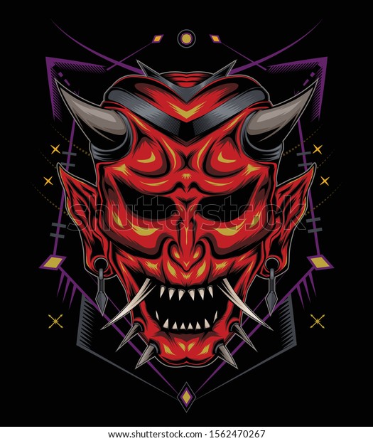 歌舞伎イラスト 赤い悪魔の顔のイラスト 赤い悪魔のベクター画像頭 鬼の仮面 のベクター画像素材 ロイヤリティフリー
