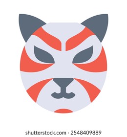 Kabuki-Maskensymbole, minimalistische Vektorgrafik und transparentes grafisches Element. Einzeln auf weißem Hintergrund.