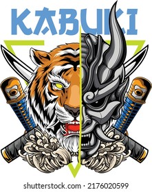 Kabuki mask illustration with premium quality stock vector