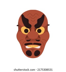 Kabuki theater noh mask of angry furious face of Shikami. Japanese man head with negative evil emotion. Japan theatrical art. Flat graphic vector illustration isolated on white background