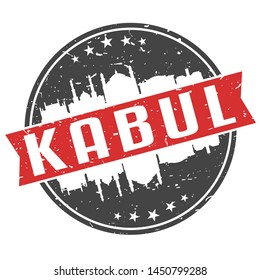 Kabul Afghanistan Round Travel Stamp. Icon Skyline City Design. Seal Tourism Ribbon.