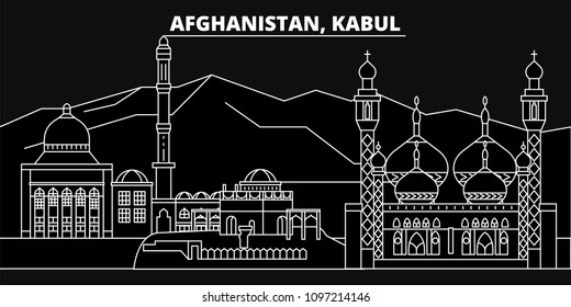 Kabul silhouette skyline. Afghanistan - Kabul vector city, afghan linear architecture, buildings. Kabul travel illustration, outline landmarks. Afghanistan flat icons, afghan line banner