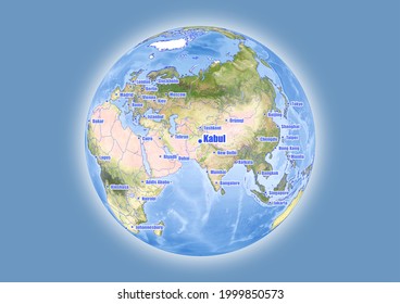 Kabul-Afghanistan is shown on vector globe map. The map shows Kabul-Afghanistan 's location in the world.