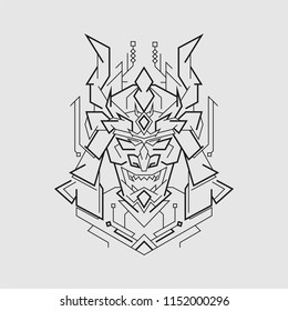 Kabuto Demon Mask Line Art Style