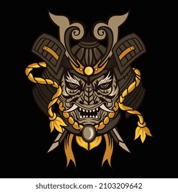 Kabuto Warrior Head Cartoon Illustration