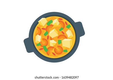 Kadai Paneer Indian food Curry butter Panir vector illustration isolated on white Background