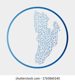 Kadan Kyun icon. Network map of the island. Round Kadan Kyun sign with gradient ring. Technology, internet, network, telecommunication concept. Vector illustration.