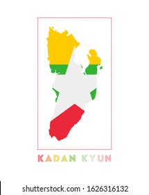 Kadan Kyun Logo. Map of Kadan Kyun with island name and flag. Classy vector illustration.