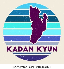 Kadan Kyun logo. Sign with the map of the island and colored stripes, vector illustration. Can be used as insignia, logotype, label, sticker or badge of Kadan Kyun.