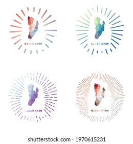 Kadan Kyun low poly sunburst set. Logo of island in geometric polygonal style. Vector illustration.